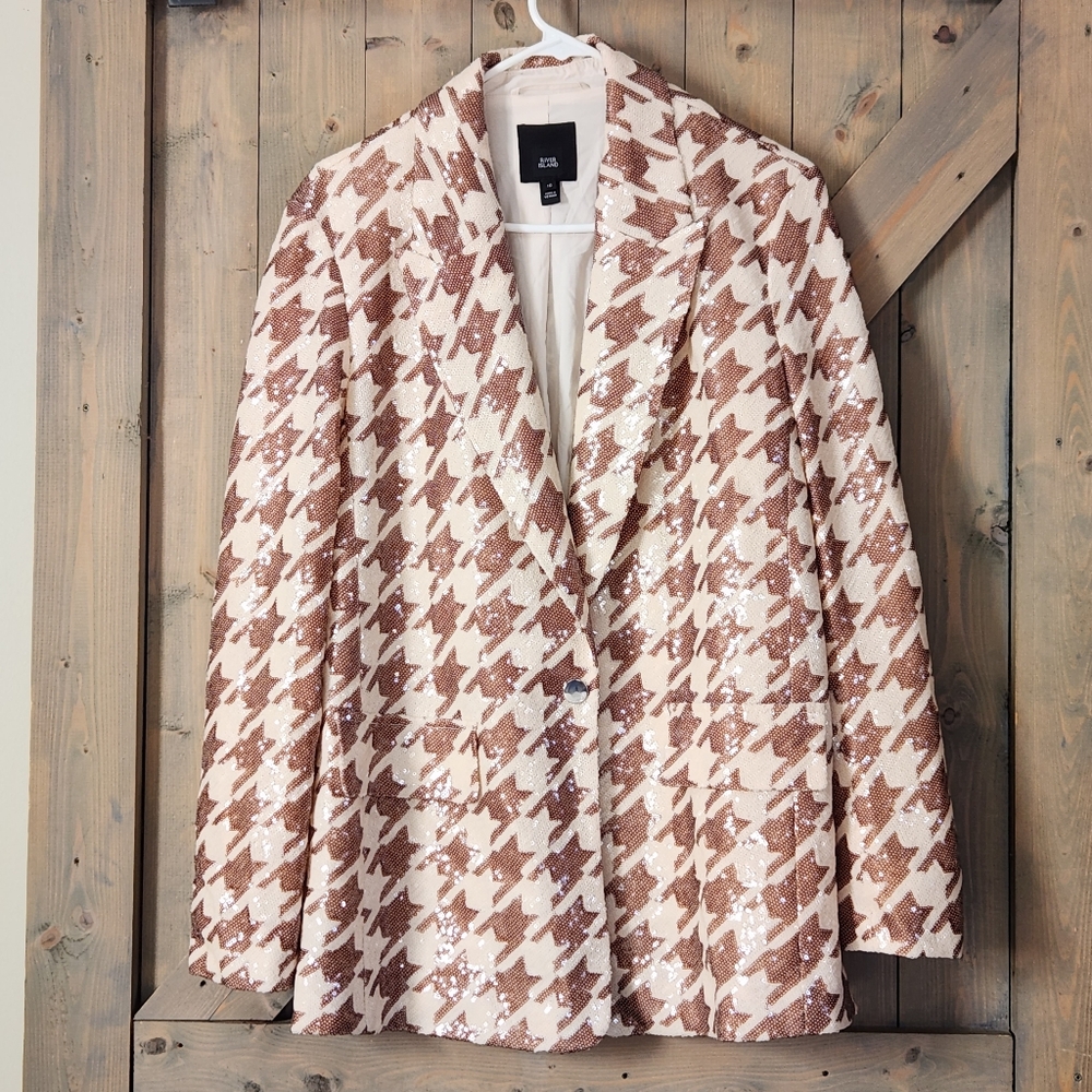 River Island Houndstooth Sequin Jacket Size 10